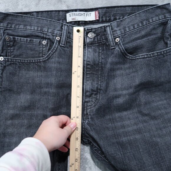 Levis 505 Jeans Mens 34x30 Black Straight Fit Whiskering Preppy Edgy Goth 36x30 - Picture 13 of 16